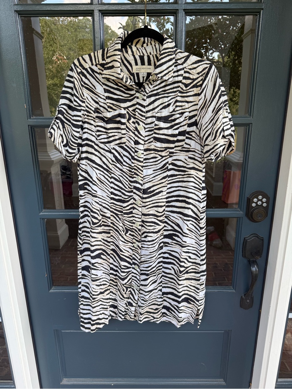 Jones New York Black and White Zebra Print Shirt Dress